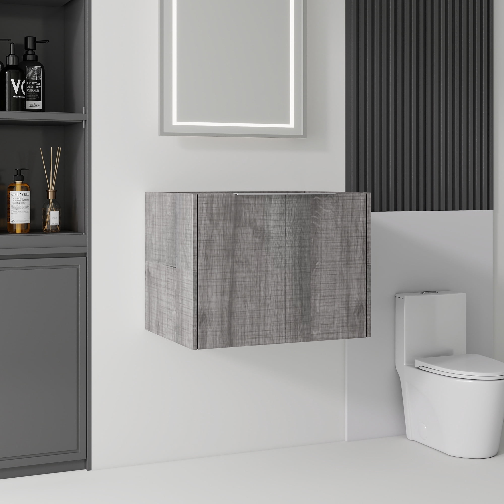 Leumius 24" Floating Bathroom Vanity Cabinet,Soft-Close Double Doors,Wall-Mounted,Cabinet Only,Grey