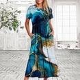 thumbnail image 2 of Penkiiy Women's Summer Casual Short Sleeve Crewneck Dress Casual Flowy Tiered Maxi Beach Dress With Pockets Marble Print Dress 2XL Blue, 2 of 7