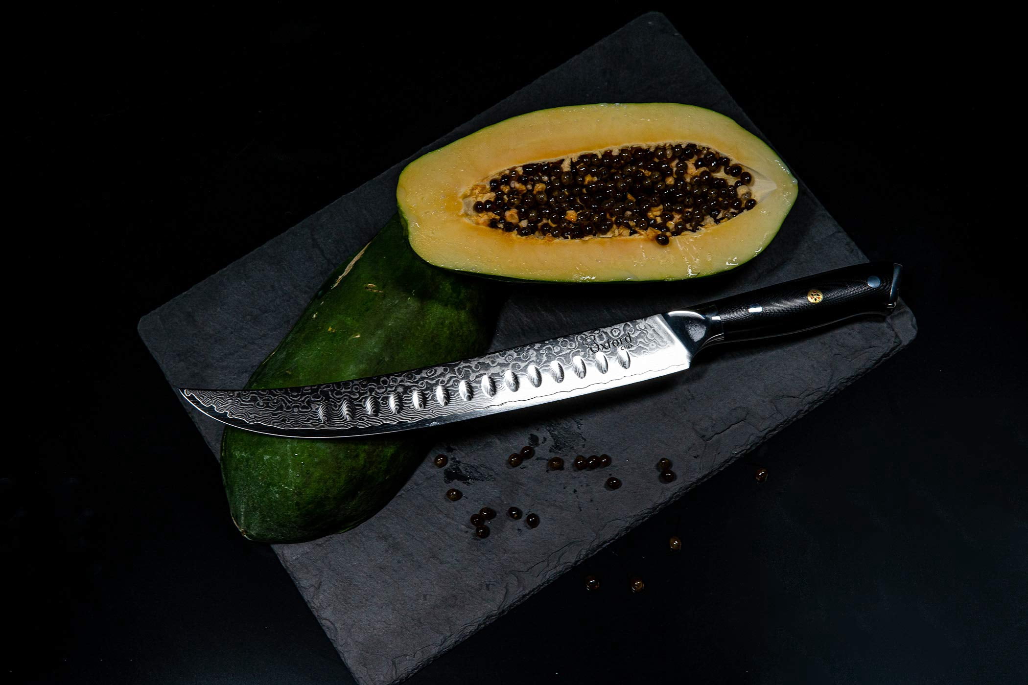 Curved Slicer (Butcher) Knife 10 Inch - Damascus Japanese VG10 Super Steel 67 Layer High Carbon Stainless Steel Oxford Chef