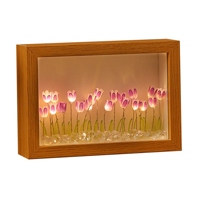 Marco de fotos de noche Tulipán Luz de bricolaje Regalo Luz de noche (20 flores) Púrpura