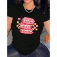 thumbnail image 1 of Camiseta para mamá para mujer ropa de calle clásica veranoWomen's Fashionable Pink Heart Burger Graphic T-Shirt - Casual Round Neck Short Sleeve, Comfortable Polyester Blend Summer TopFather's Day,, 1 of 6
