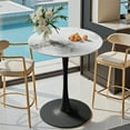 thumbnail image 5 of Wisfor Tulip Round 39.3" Counter Height Bar Table Pub Bar Bistro Party Table Sintered Stone Tabletop Stable Metal Pedestal Base, Glossy Jade-White Top & Black Leg, 5 of 13