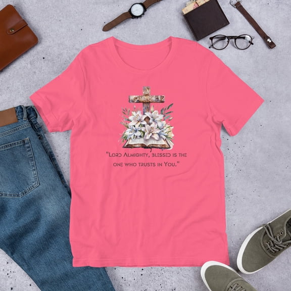 Inspirational Faith Tee with Floral Cross Design, Christian Women T Shirt, (Charity Pink, S)