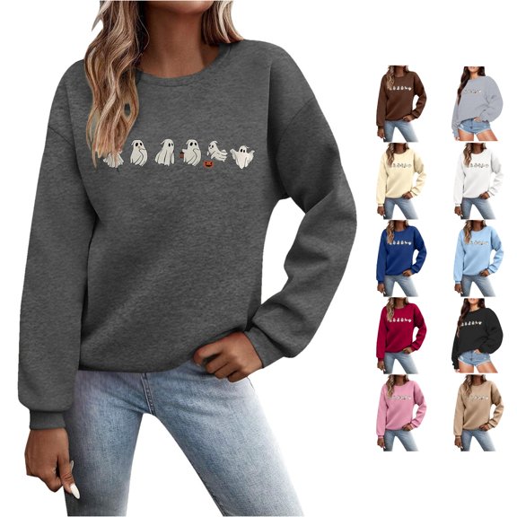 Women's Hoodless Sweatshirt for Women Halloween Autumn Winter Sweaters Apparel with Cozy Comfort and Grey XL
