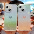 thumbnail image 2 of Compatible with iPhone 15 6.1" Gradient Bling Glitter Clear Case, Cute Heart Laser Holographic Case with Camera Lens Cover Protector Soft Shockproof Phone Cover for Women Girls (Gold Heart), 2 of 11