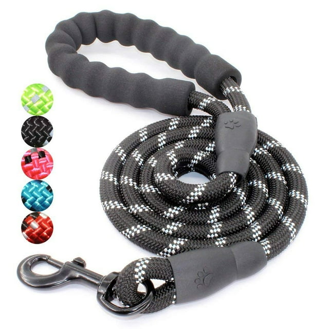 Laisse pour Chien Robuste de 5 Pi avec Poignée Rembourrée Confortable, Laisses Réfléchissantes pour Chiens Moyens et Grands, Noir