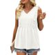thumbnail image 3 of Gibobby Camiseta sin mangas sin mangas con ribete de volantes de color sólido con cuello en V de primavera y verano para mujer(Blanco,M), 3 of 5
