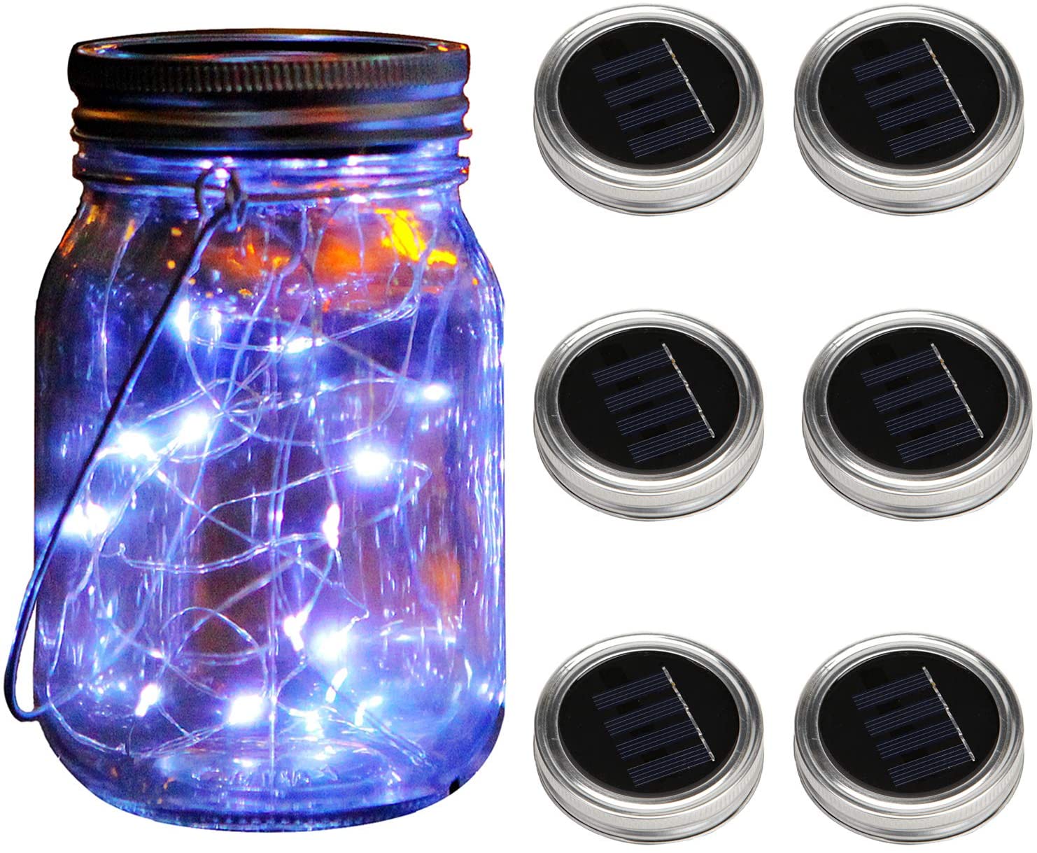 6 Pack Mason Jar Lid Solar Waterproof Fairy Starry Firefly Lights for