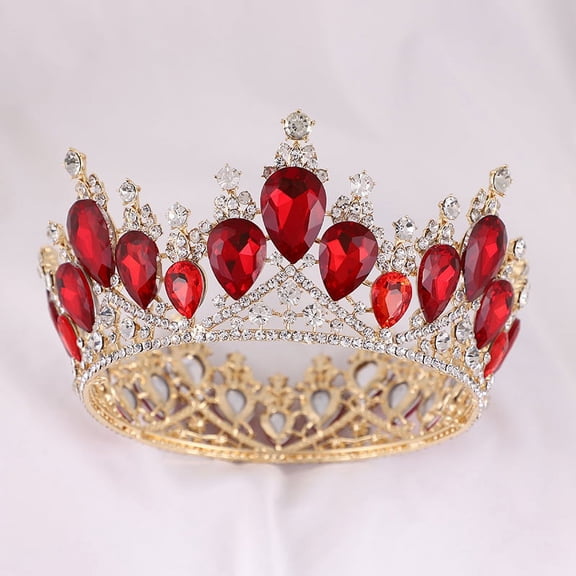 Nvzi -b Wedding Tiara for Bride Princess Tiara Headband Bridal Crown,Crystal Rhinestone Hair Jewelry Decor for Queen Girl Bride Birthday Prom Wedding Pageant Halloween Costume Party(Red)
