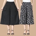 thumbnail image 2 of Pantalones cortos finos de verano Ropa para madres de mediana edad y mayores Pantalones anchos de cintura alta con cintura elástica Culottes coloridos, 2 of 5