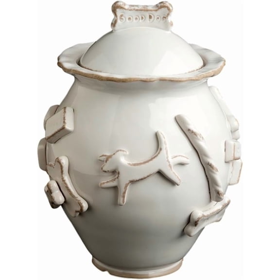 PDJW3010 Air Tight Ceramic Dog Treat Jar, French White, 7 x 9.5"