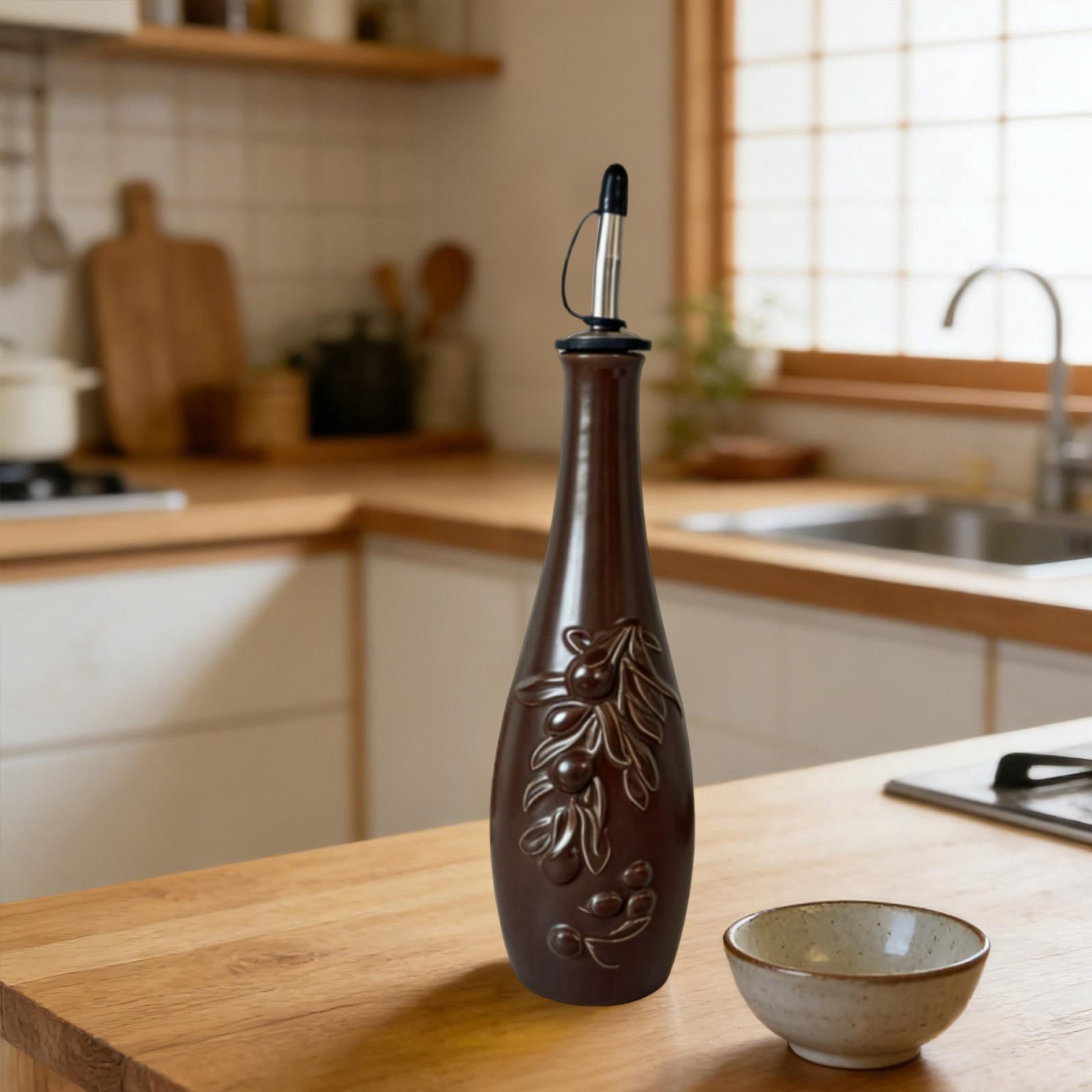 kowaku Ceramic Oil Bottle 350ml for Shoyu Syrup Nordic Pourer for Cooking Barbecue Heat Resistant with Lid Olive Oil Dispenser Coffee