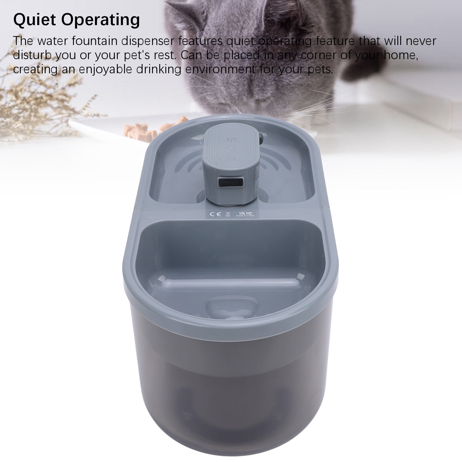 Yajisi Premium Smart Cat Water Fountain Quiet Operating Rechargeable Automatic Pet Water Dispenser for Home Use Gray Finish Includes Advanced Filtration System and Built-in 2000mAh Battery