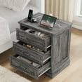 thumbnail image 6 of Farmhouse Nightstand with Charging Station, 3 Drawers Bedside Table for Bedroom for Adults, Dark Gray, 6 of 8