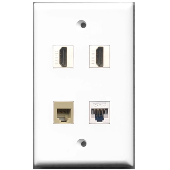 Ultra Spec Cables 2 Port HDMI 1 Port Phone RJ11 RJ12 Beige 1 Port Cat5e Ethernet Wall Plate