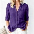 thumbnail image 2 of Edvintorg Womens Button Down Shirt Cotton Lightweight 3/4 Sleeve V Neck Casual Loose Top Womens Clothing Purple XXL, 2 of 9