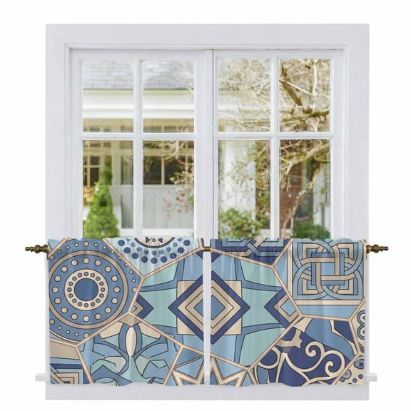 Boho Geometric Tier Curtains 24 Inch Length, Country Tribe Abstract Ethnic Aesthetic Cafe Short Curtains for Bathroom Over Sink, Small Kitchen Curtain Light Filtering Drapes 2 Panels 27.5"Wx24"L