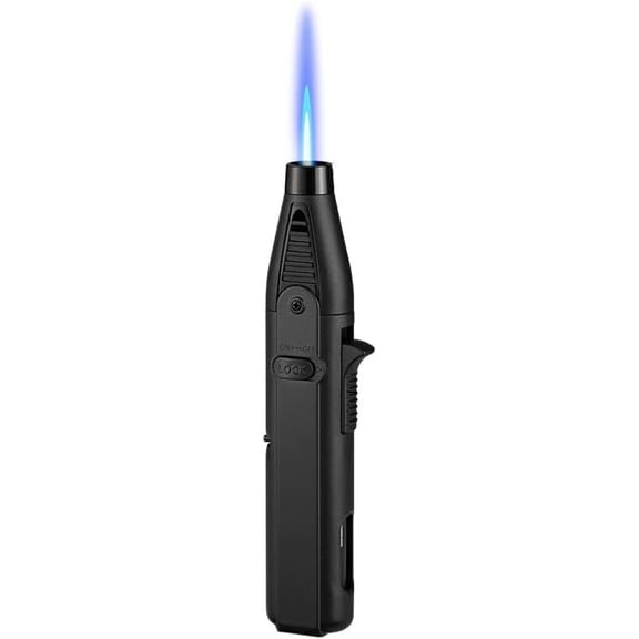 Cooking Torch Lighter, Refillable Long Jet Lighters with Visible Window, Windproof Jet Flame Candle Lighter, Refillable Butane Gas Lighters for BBQ, Stove, Kitchen Cooker (Sold No Fuel) (Black)