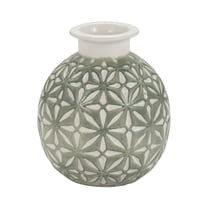 6" Decorative Daisy Ceramic Vase - Contemporary Round Dark Sage Green and White Flower Vase for Home, Office Decorative Accent - Easy Gift Idea