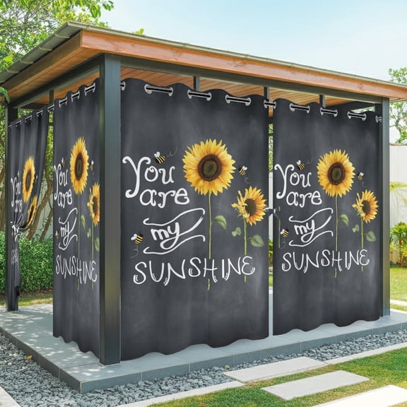 Outdoor Waterproof Patio Curtain 84" Length-1 panel,You Are My Sunshine on Black Outside Privacy Curtains Blackout Grommet Drapes for Porch Pergola,Farm Sunflowers Bees
