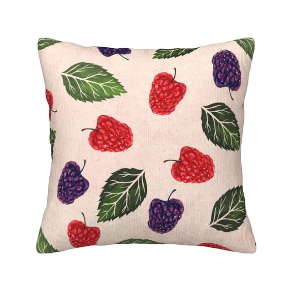 Square Throw Pillow Covers with Core, Raspberry Leaf Illustration Pillows for Sofa Beds, 20"x20"