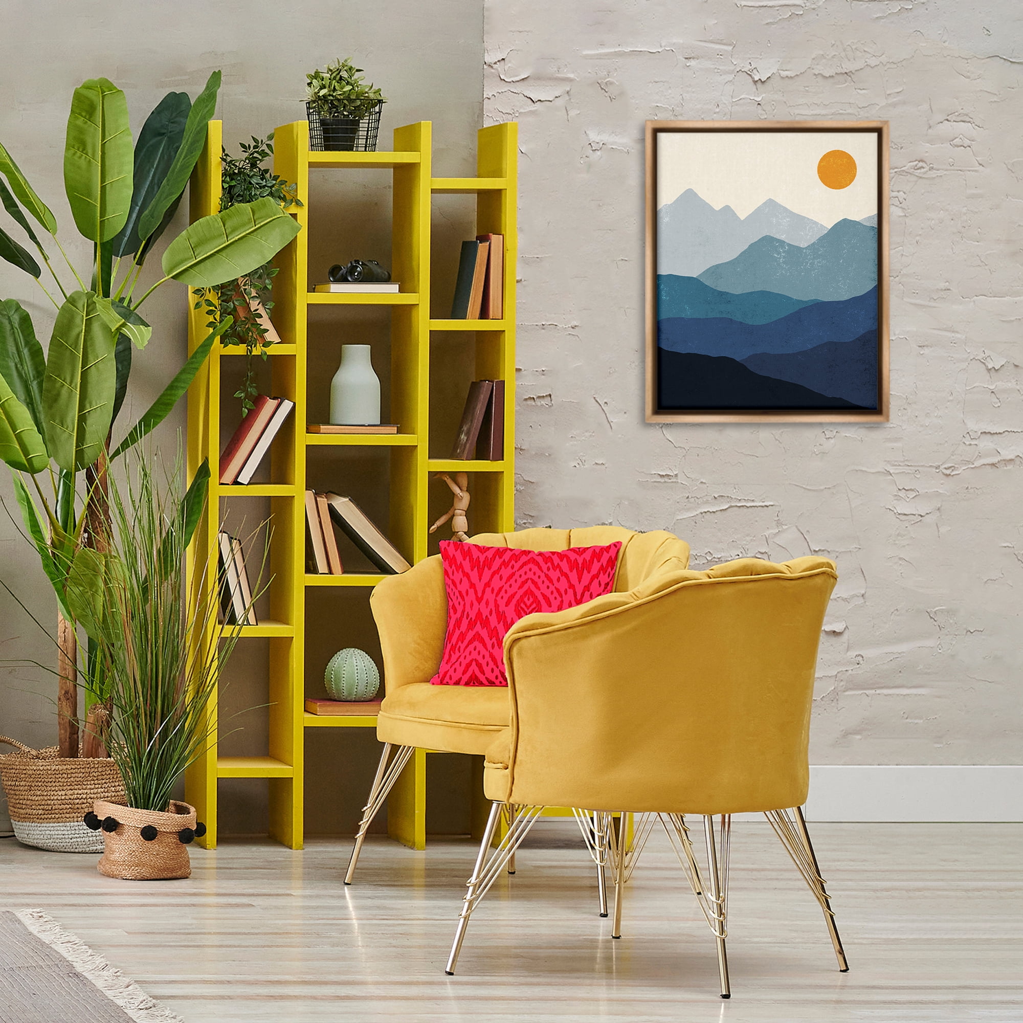 Stupell Industries The Dawn Over Mountains Abstract Painting Brown Floater Framed Canvas Art Print Wall Art, 17 x 21