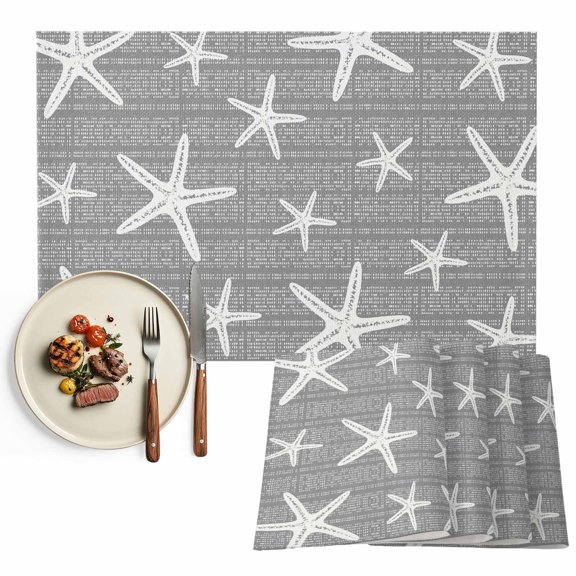 Placemats Set of 4, Coastal Starfish Place Mats Gray Ocean Marine Life Tablemats Washable Placemat Table Decoration for Kitchen Table Dinner Party Home Decor Indoor Outdoor 13x19 Inch