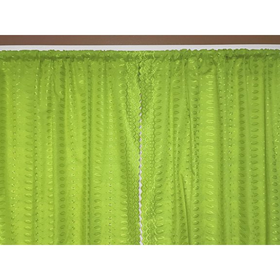 Cotton Eyelet Window Curtains Scalloped Sides (2 Piece Set) 42" Wide Panels Lime Green