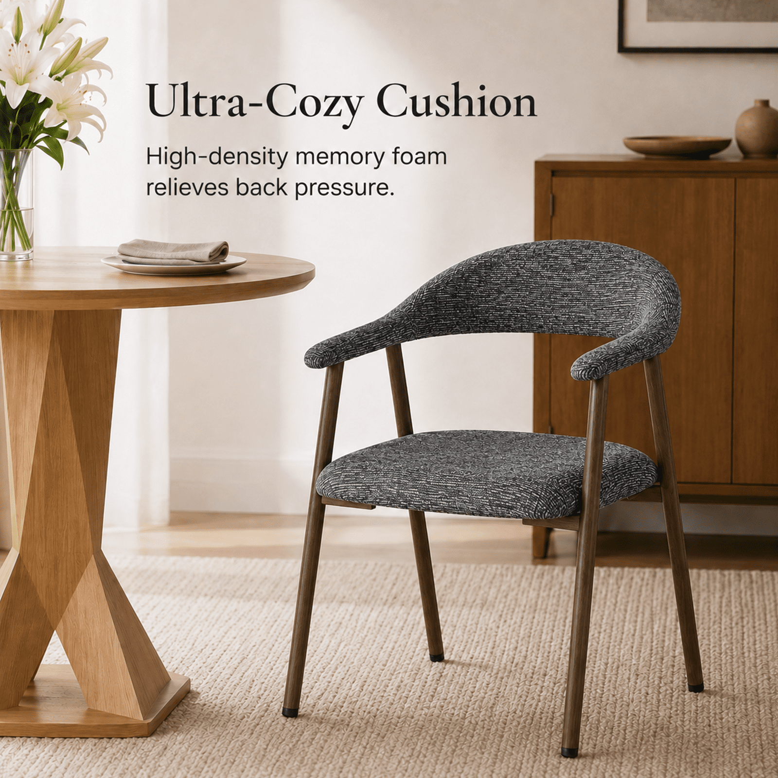 Alvantor Chairs Set of 2, A Modern Kitchen Side Chair Set with Curved Backrests and Linen Upholstery, Accompanied by Metal Decorative Chairs for Dining Room Kitchen Living Room Cafe