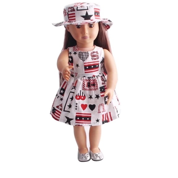 AlevRam 18 Inch Doll Clothes Flower Print Summer Dress with Hat Fits American Girl (Doll Not Included)