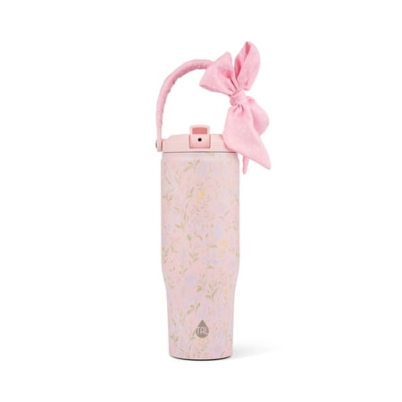 TAL 30oz Stainless Steel Hudson Flip Tumbler with Removable Scarf on Handle, Pink Floral