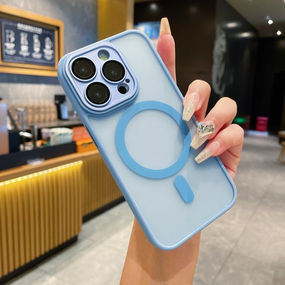 Magnetic Case for iPhone 16 Pro with Camera Lens Protector Film, [Military Grade Drop Protection] Compatible with Mag-Safe Translucent Hard PC Slim Tough Anti-Fingerprint Phone Case, Blue
