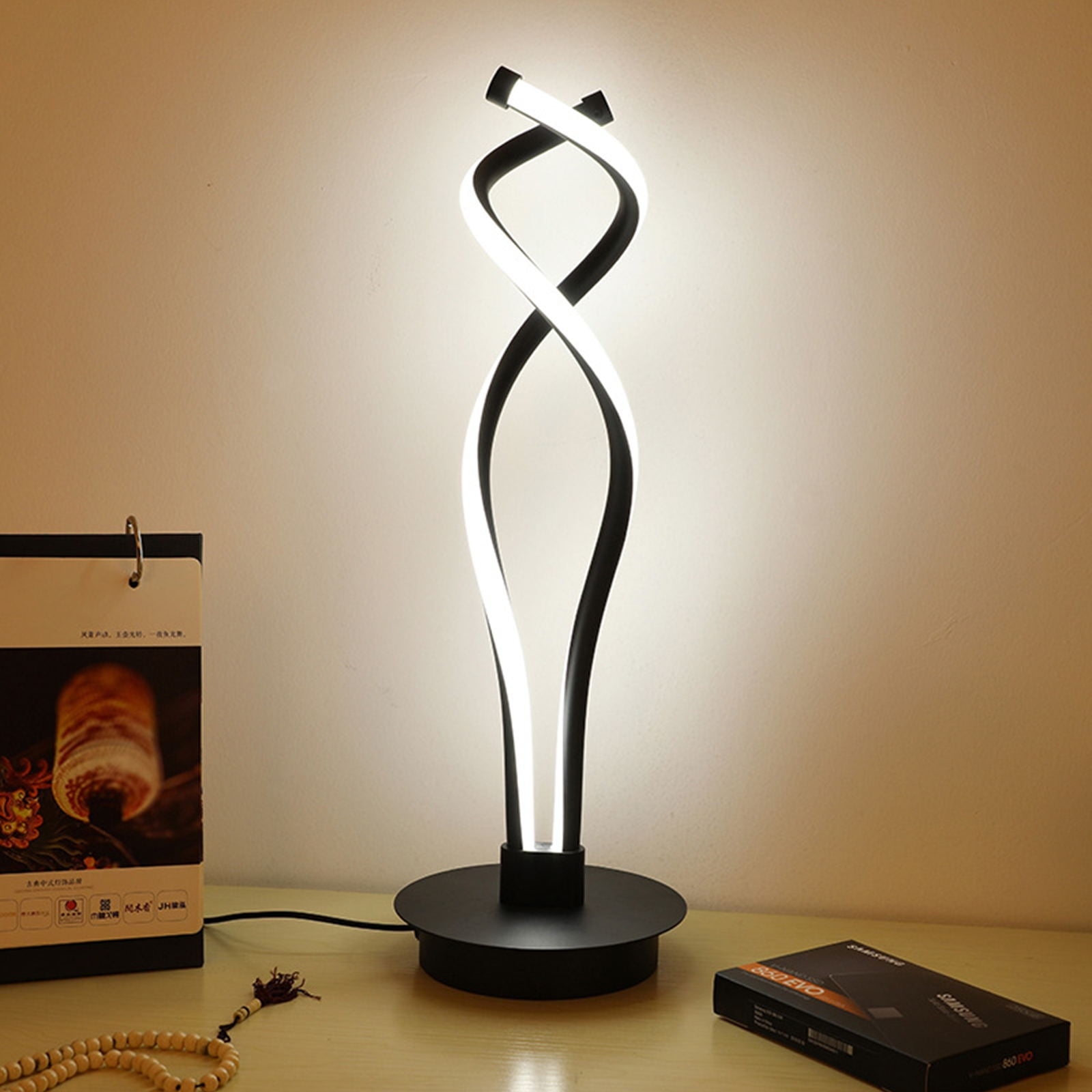 Wuzstar Modern Spiral LED Table Lamp Dimmable Curved Desk Light for