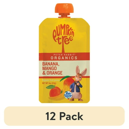 (12 pack) Peter Rabbit Banana Mango Orange Organic Fruit Puree 4 oz Toddler Snack