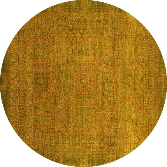 Ahgly Company Indoor Round Oriental Yellow Modern Area Rugs, 5' Round