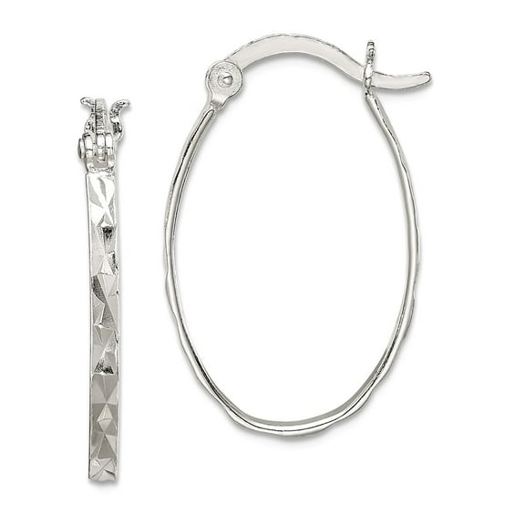 925 Sterling Silver Hinged post Polished and Textured Oval Hoop Earrings 15x16mm Wide 2mm Thick Hoop Earring for Women