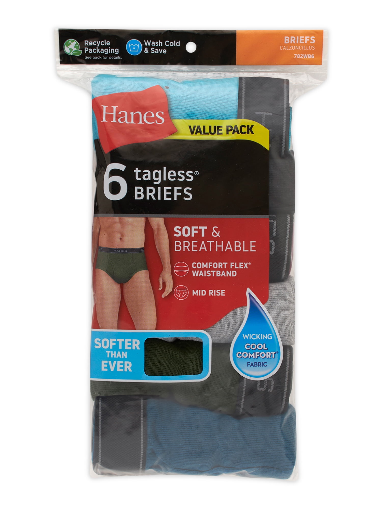 Hanes Men's Underwear Briefs Pack, Mid-Rise Cotton Moisture-Wicking  Underwear Briefs, 6-Pack 