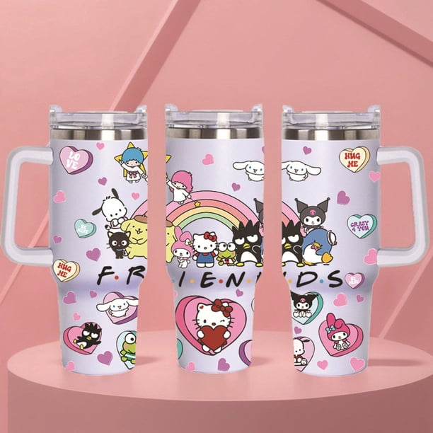 Hello Kitty Vaso Stanley aislado genérico, 1 juego de vaso de 40 onzas con asa y tapa de popote, taza aislada reutilizable de acero inoxidable para botella de agua, vaso de 40 onzas con asa