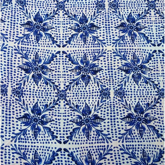 Rayon Crinkle Fabric By The Yard Blue Flower Print On White 11/20