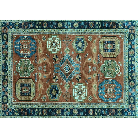 Ahgly Company Indoor Rectangle Abstract Light Blue Modern Area Rugs, 5' x 7'