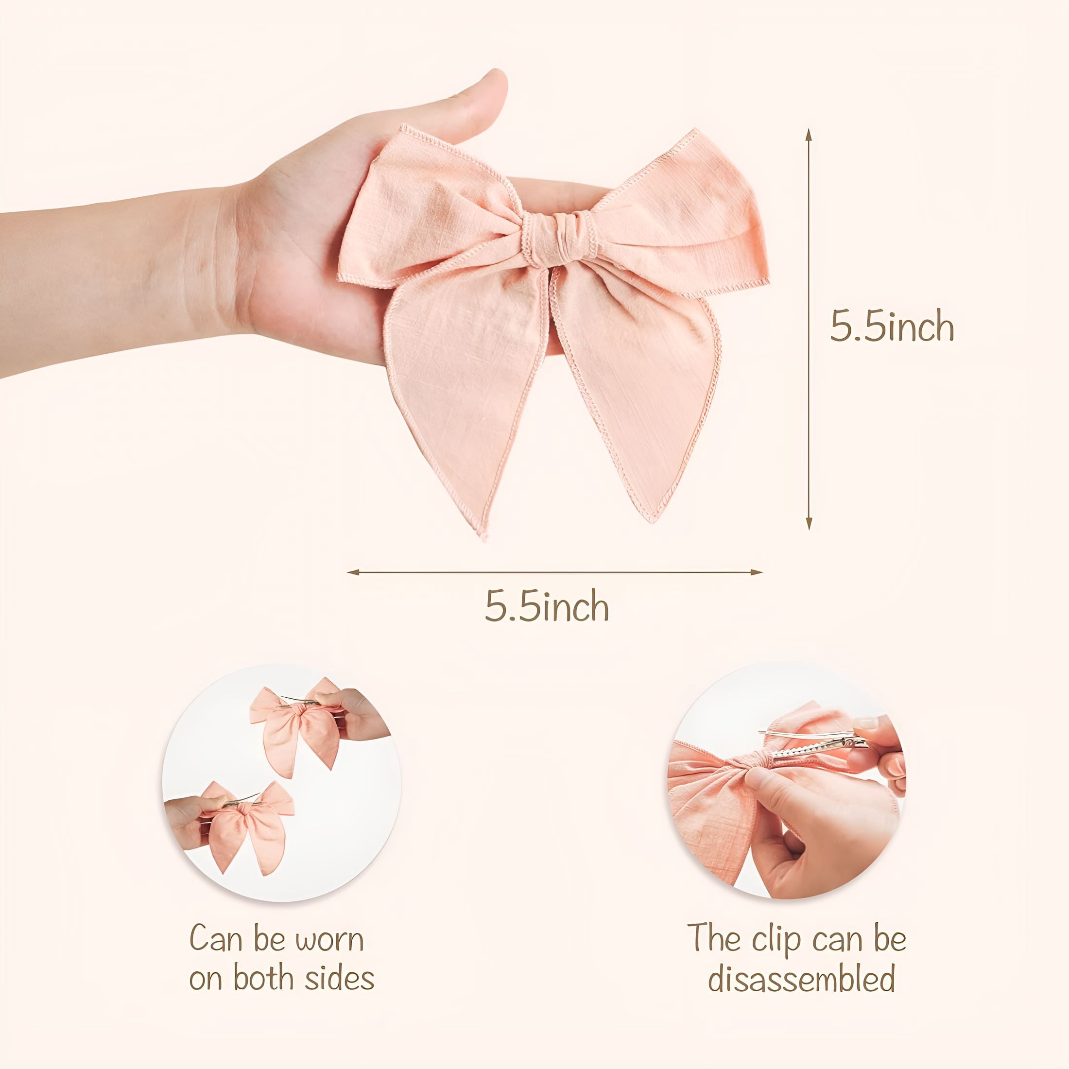 TUWAFE Girls Hair Bows Cotton Linen Alligator Hair Clips Or Little Girls Toddlers Kids Neutral Handmade Hair Accessories-5.5” Bow
