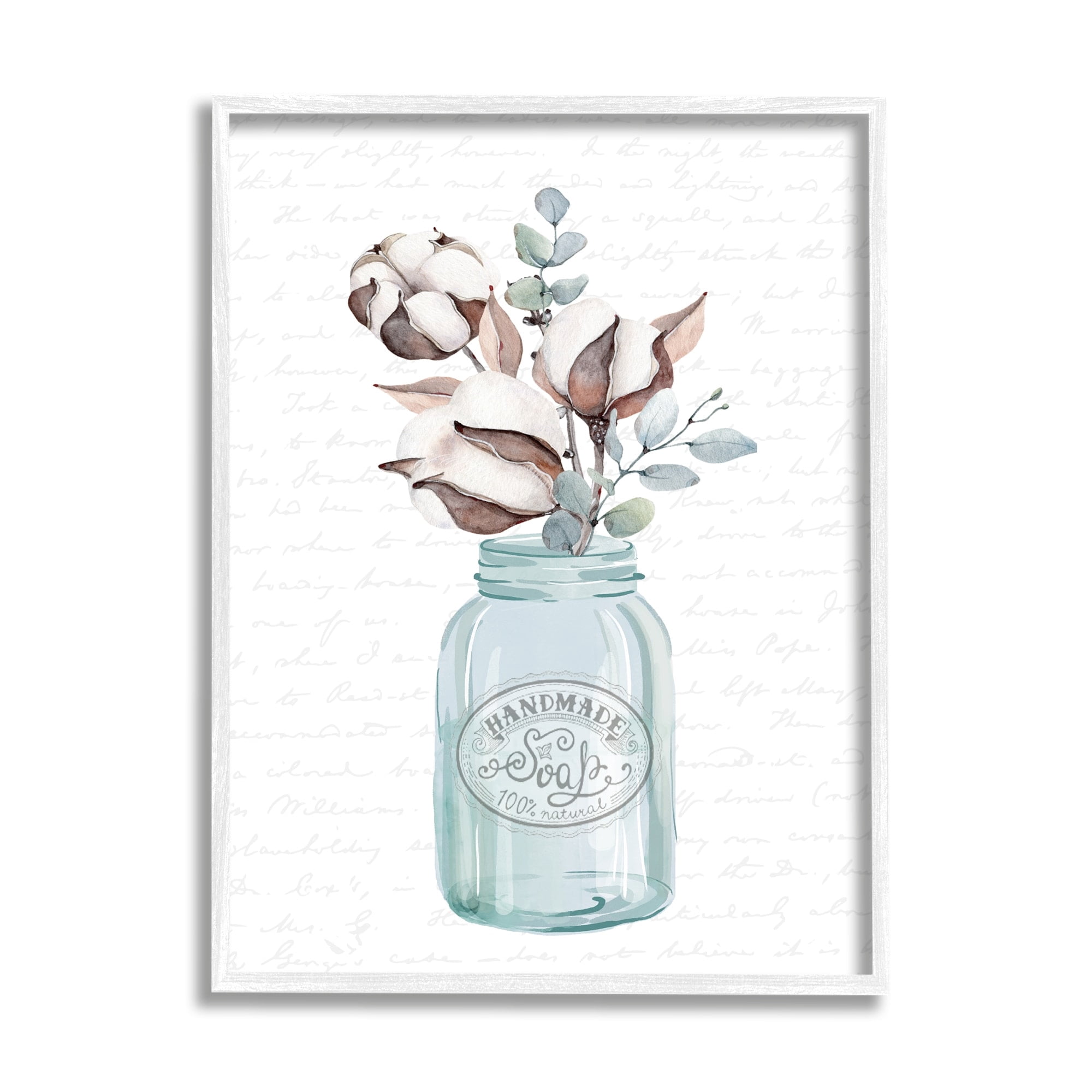 Stupell Industries Rustic Brown Flower Plant Sprigs Vintage Jar Cursive Graphic Art White Framed Art Print Wall Art, Design by Lettered and Lined