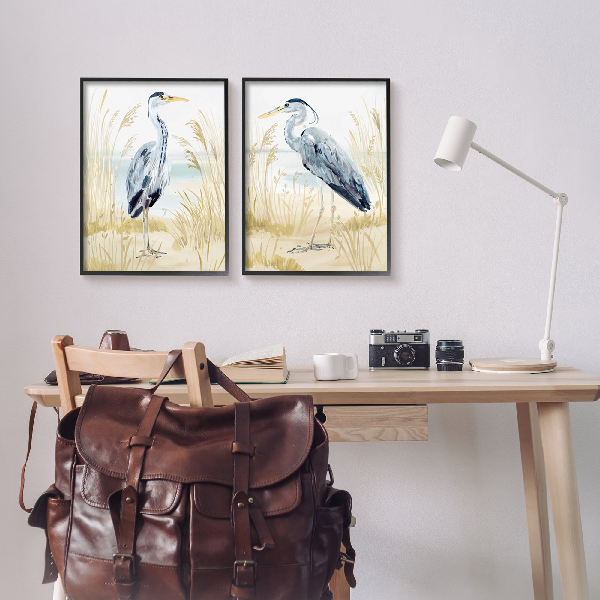 Stupell Industries Heron & Beach Reeds Animals & Insects Painting Black Framed Art Print Wall Art, 16 x 20
