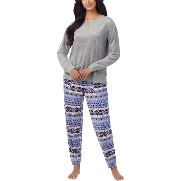 Nautica Women's 2 Piece Fleece Pajama Sleepwear Set (Gray Fairisle, Medium)