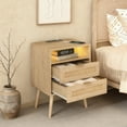 thumbnail image 3 of VEANERWOOD Rattan 2 Drawer Nightstand Set of 2 with LED Lights, Bedside Table Night Stand with Charging Station for Bedroom, 3 of 9