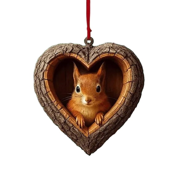 Virelaxpo Heart-Shaped Tree Hollow Animal Ornaments for Christmas, Adorable Wildlife Decor with Hanging Ribbon, Festive Tree Decoration for Home and Party, Nature-Inspired Design