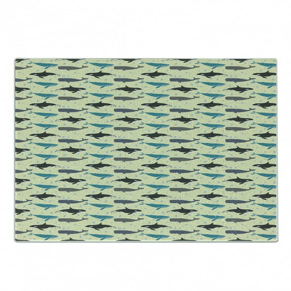Whale Cutting Board, Swimming Ocean Mammals on Yellow Backdrop Little Splashes Underwater Wildlife Theme, Decorative Tempered Glass Cutting and Serving Board, Small Size, Multicolor, by Ambesonne