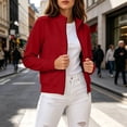 thumbnail image 4 of Besolor Women Zip up Jackets Long Sleeve Stand Collar Fleece Warm Fall Casual Outerwear Jacket Coat with Pockets(Large,Red), 4 of 5