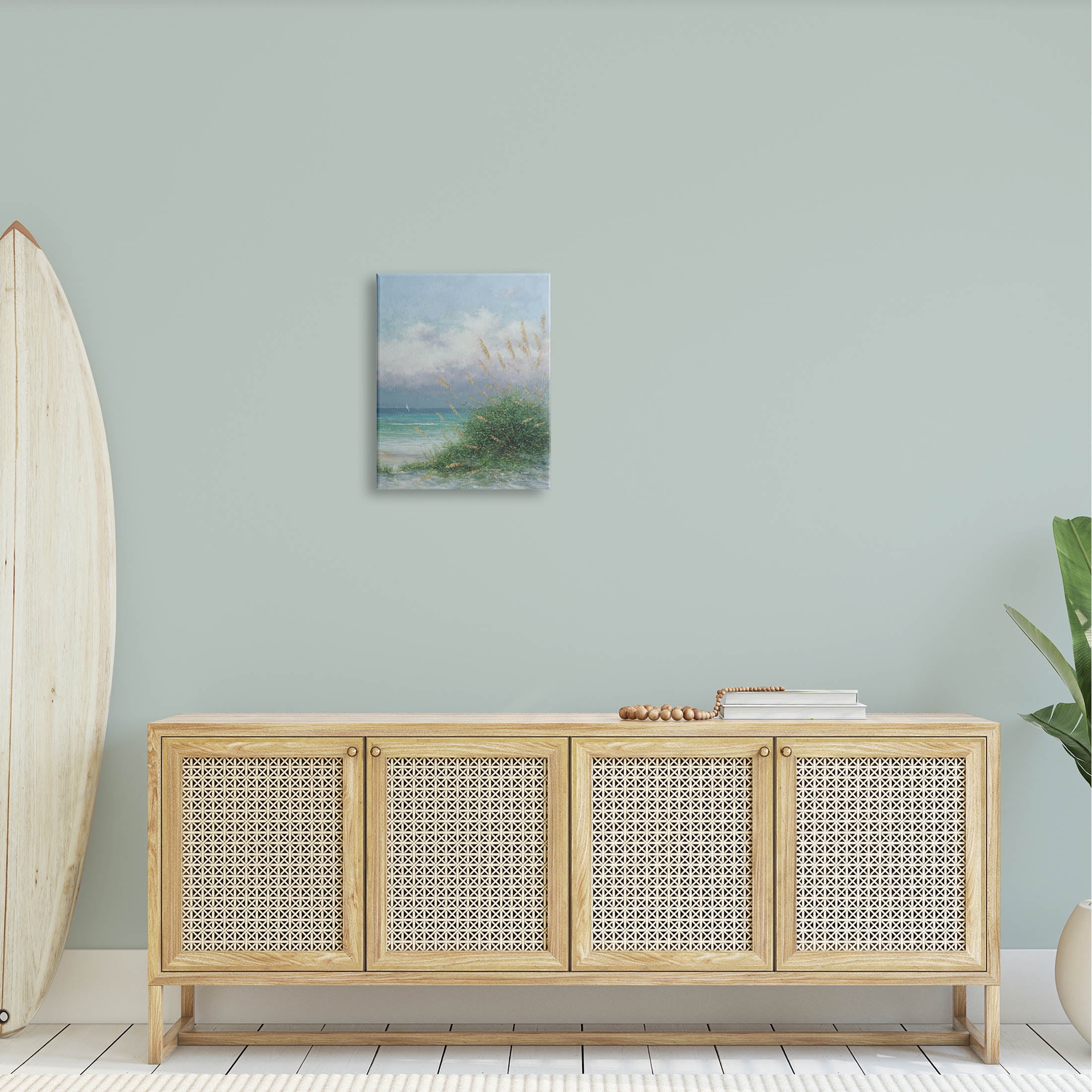 Ocean Waves Beach Reeds Coastal Painting Gallery Wrapped Canvas Print Wall Art