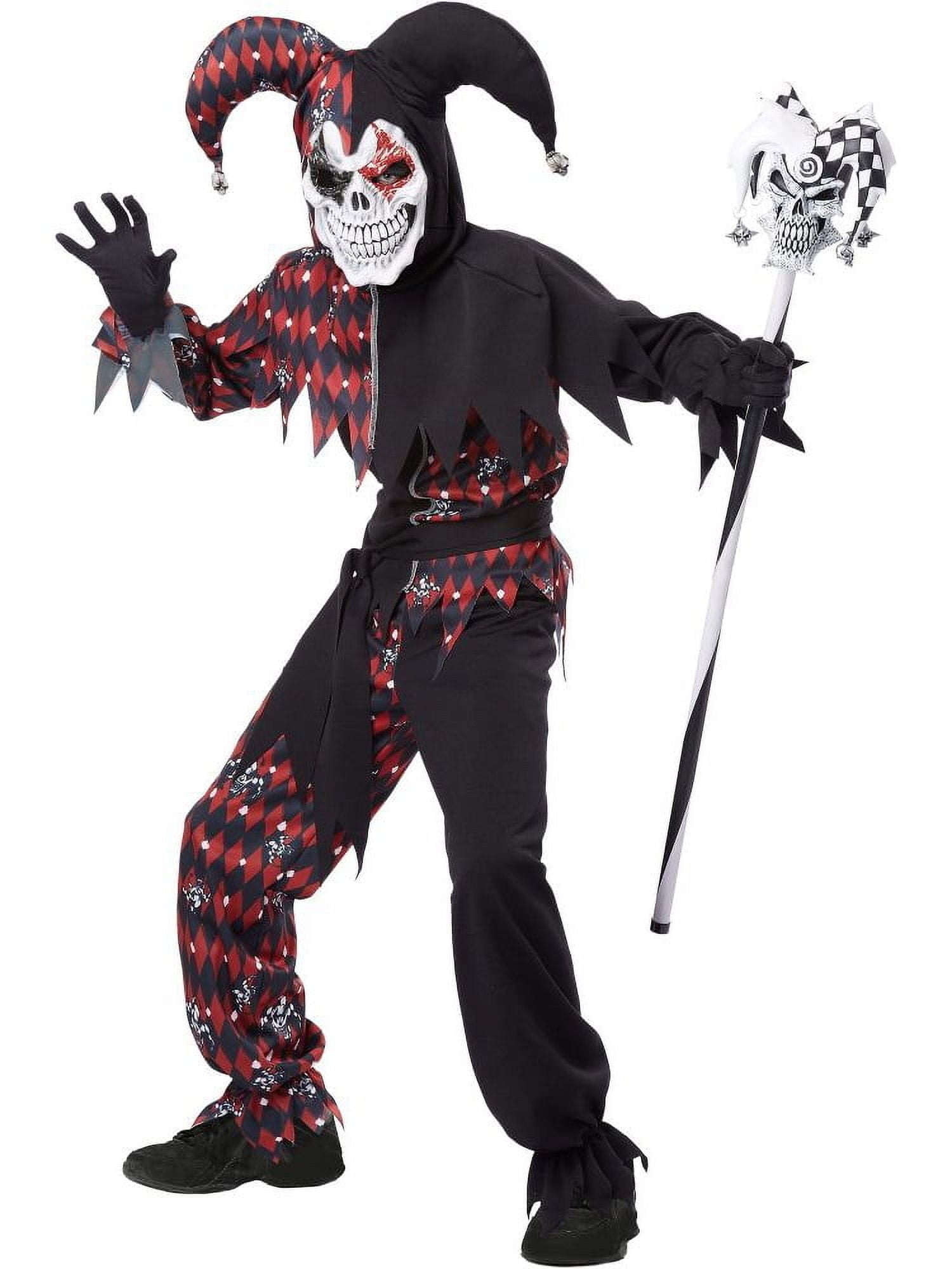 Smiffys Skeleton Jester Costume - Multicolor, Medium Size (Age 7-9), Includes Top, Pants, And Hat